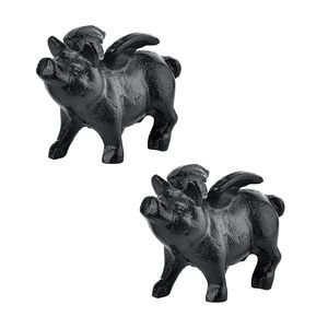 Whimsical Cast Iron Flying Pig Statue, 2pcs Rustic Black Cute Little Piggy❤️